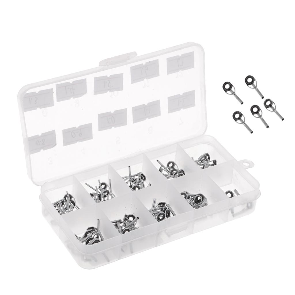 100Pcs Stainless Steel Fishing Rod Guides Ring Rod Repair Kit DIY Tips Rings