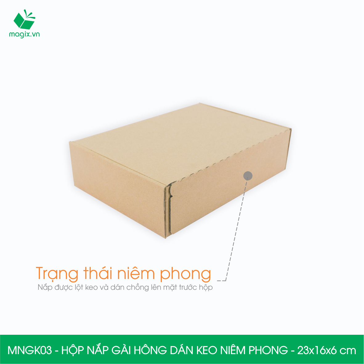 MNGK03 - 23x16x6cm - COMBO 60 HỘP CARTON NẮP GÀI HÔNG CÓ KEO NIÊM PHONG - THÙNG HỘP CARTON ĐÓNG HÀNG