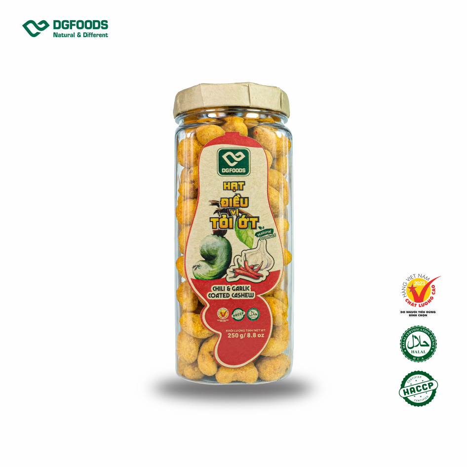 Hạt điều vị tỏi ớt 250g DGfoods/Chili & garlic coated cashew/ HVNCLC,HACCP,HALAL,hạt điều bình phước,đặc sản Cần Thơ