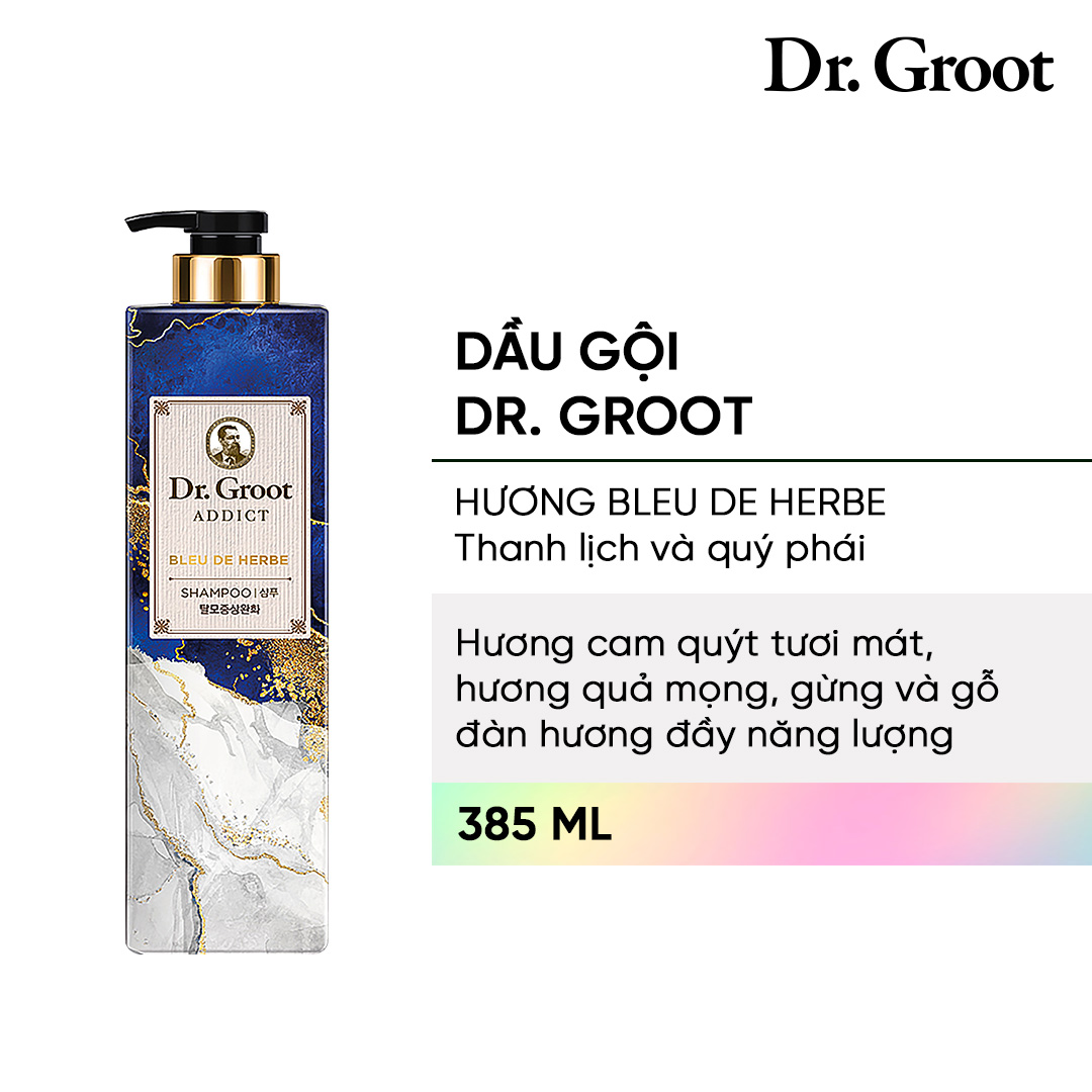 Dầu gội sạch gàu và chăm sóc da đầu, ngăn tóc gãy rụng REEN DR. GROOT ADDICT SHAMPOO BLEU DE HERBE 385 ml