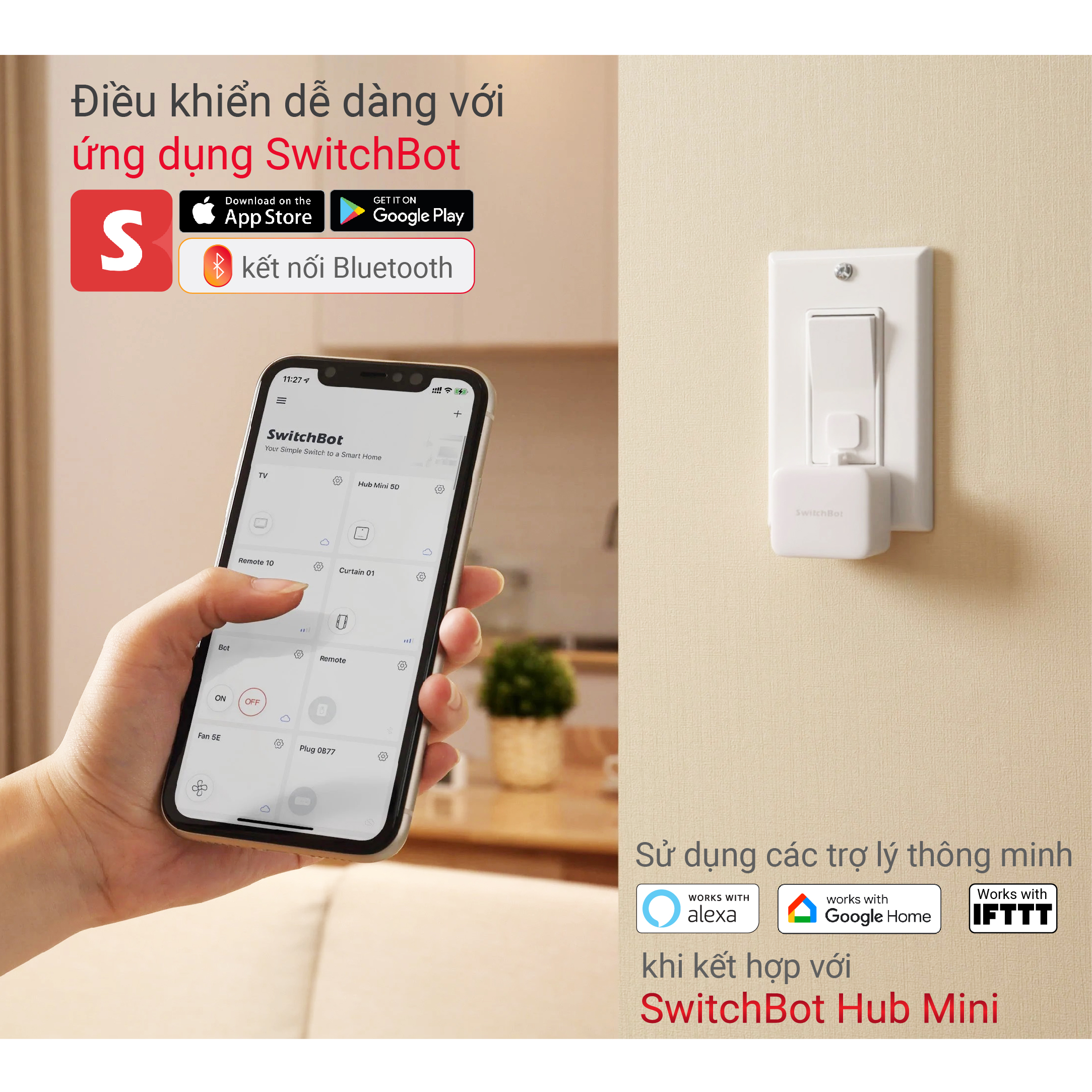 Công tắc thông minh, công tắc điều khiển từ xa SwitchBot Bot, chính hãng, không dây, điều khiển qua app, tương thích với Alexa, Google Home, HomePod and IFTTT