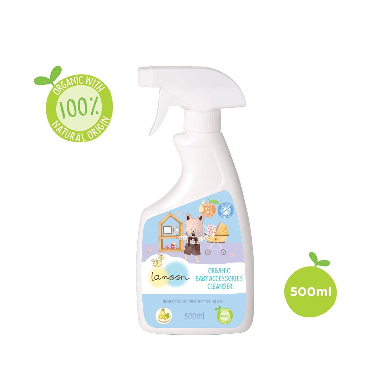 Nước rửa đồ chơi Organic cho bé Lamoon - Bình 500ml