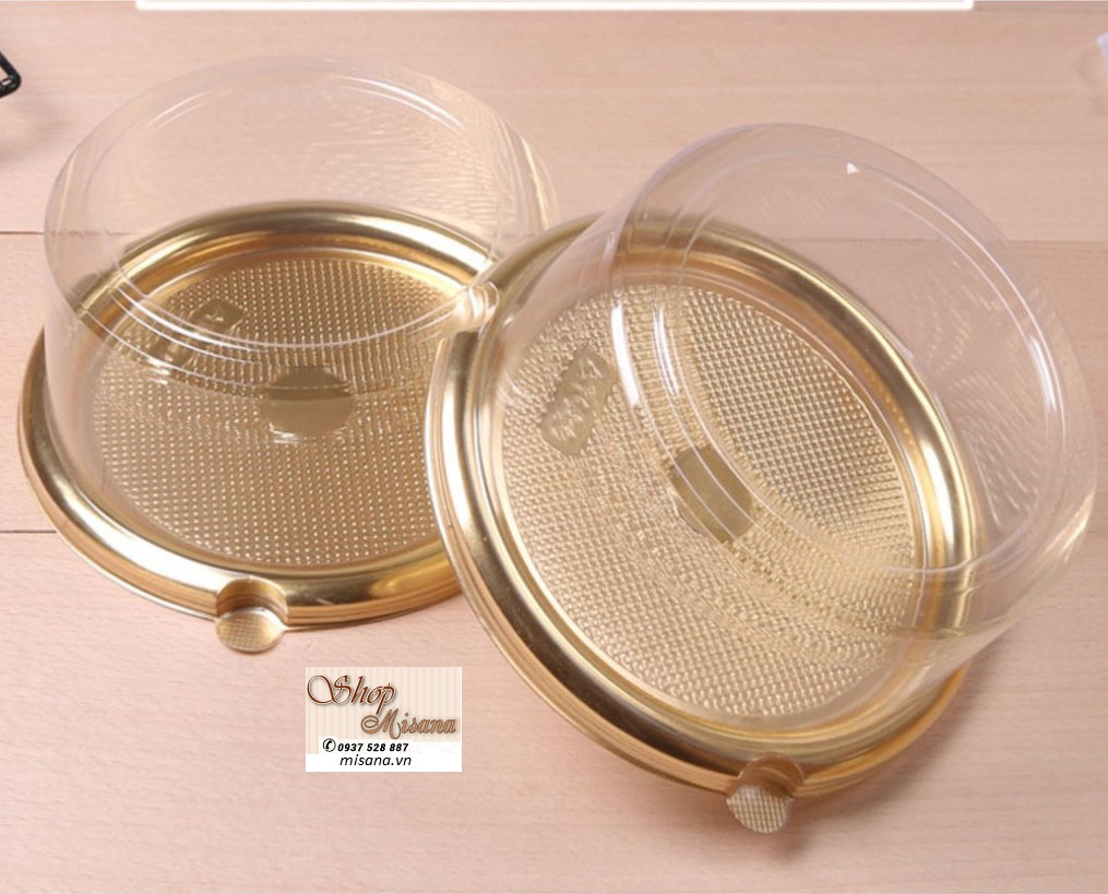 Bộ 20 hộp nhựa tròn đế vàng A1680 kích thước 16x16x8cm