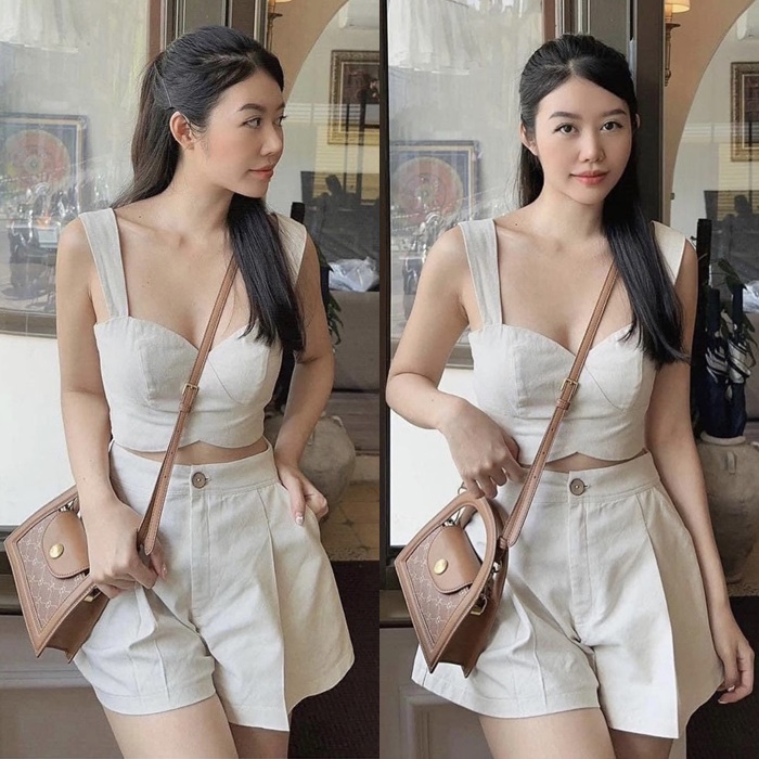 ĐỒ BỘ SET ÁO CROPTOP 2 DÂY CỔ U CÚP NGỰC + QUẦN NGẮN ỐNG RỘNG LƯNG CAO GIẢ VÁY CHỮ A SUÔNG TRƠN SHORTS ĐI CHƠI DẠO PHỐ ĐI BIỂN ĐI TIỆC