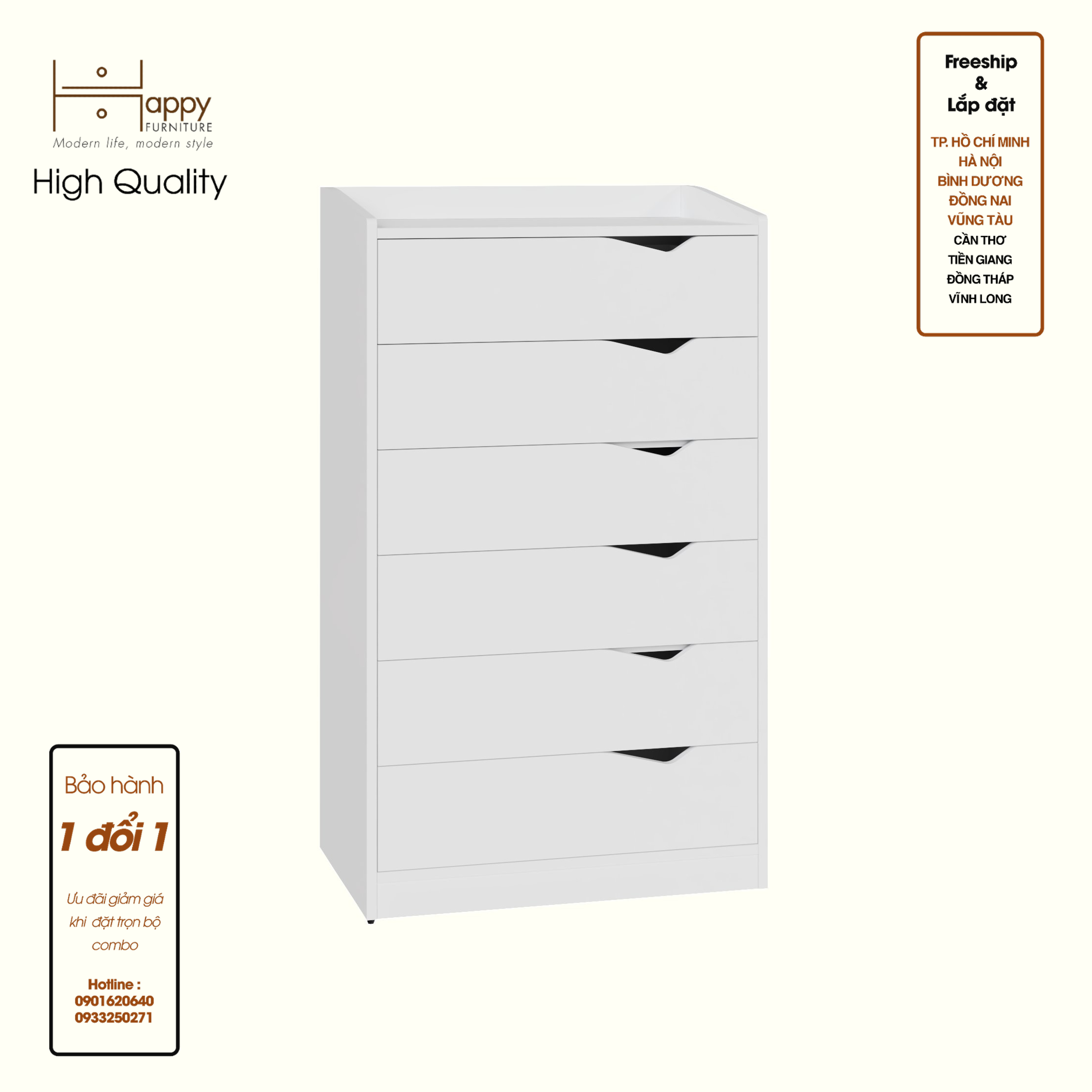 [Happy Home Furniture] WINNI, Tủ lưu trữ 6 ngăn kéo, 70cm x 45cm x 120cm ( DxRxC), THK_139