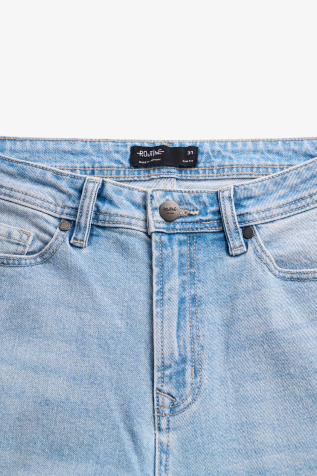Quần Jean Nam ROUTINE Ống Ôm Xanh Trơn Cotton Spandex Form Slim - 10S24DPA004R1 | ROUTINE CÀ MAU