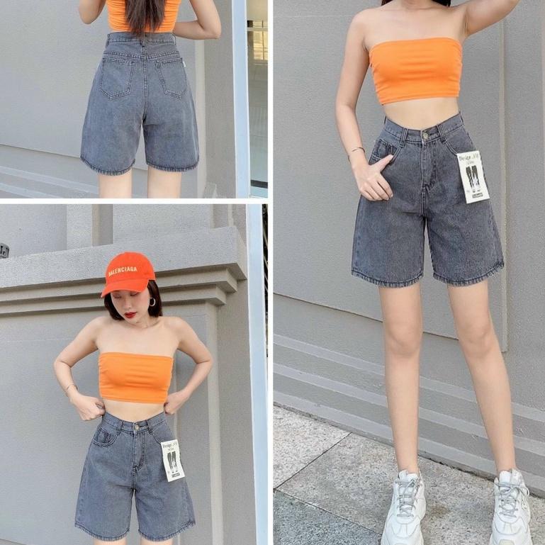 Quần ngố nữ vải jean lưng cao màu đen xám Jeans N200