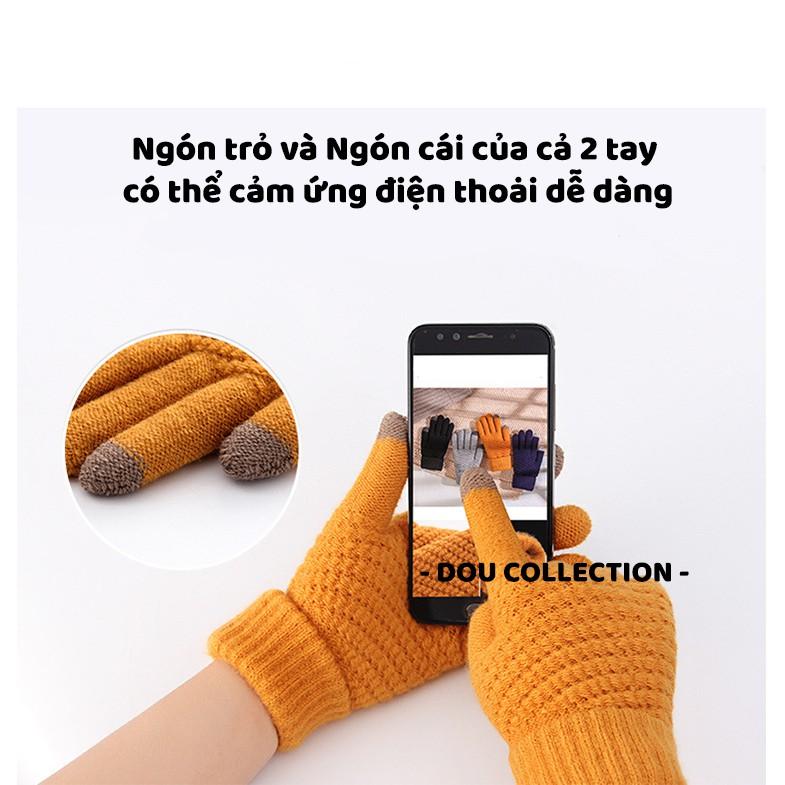 Găng Tay Len Dày Màu Trơn Giữ Ấm Thiết Kế Ngón Tay Chạm Màn Hình Cảm Ứng - Touchscreen Gloves - Mã GT000