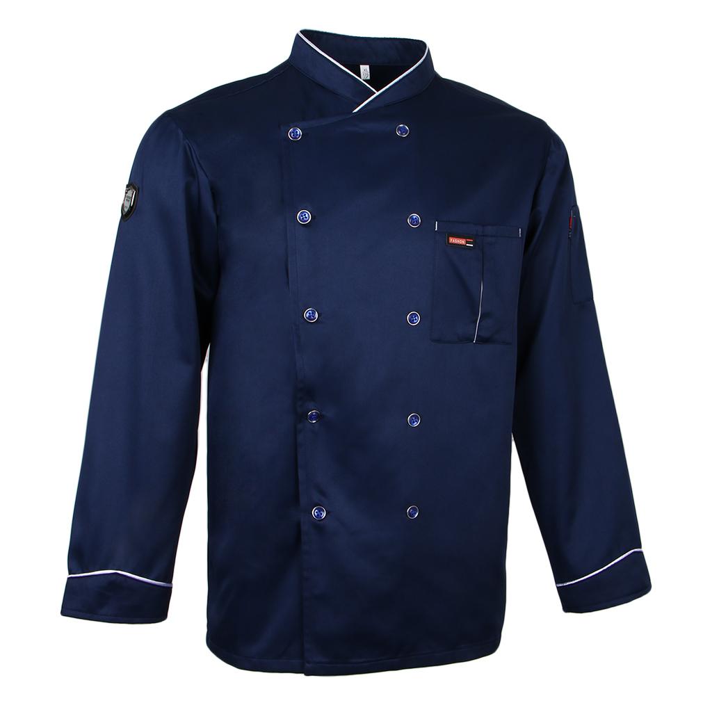 Men Women Piping Chef Jacket Coat Uniform Long Sleeve Hotel Kitchen Apparel Tops