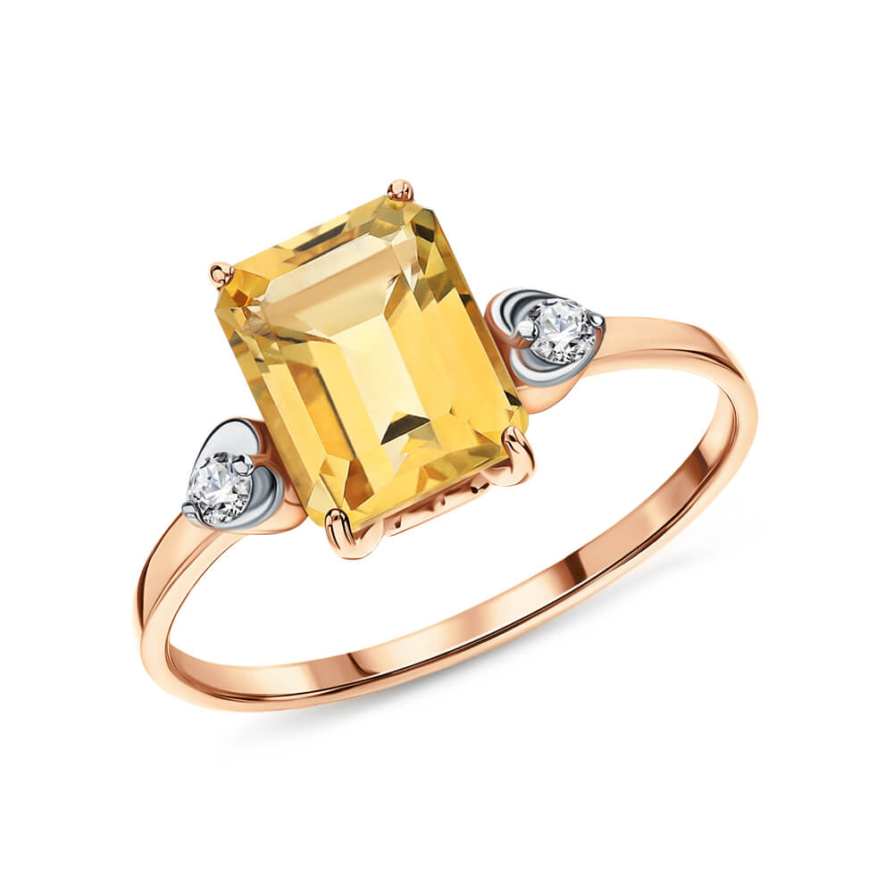 Nhẫn vàng 14KR đính đá chủ Citrine thiên nhiên và đá CZ - MOON Jewelry