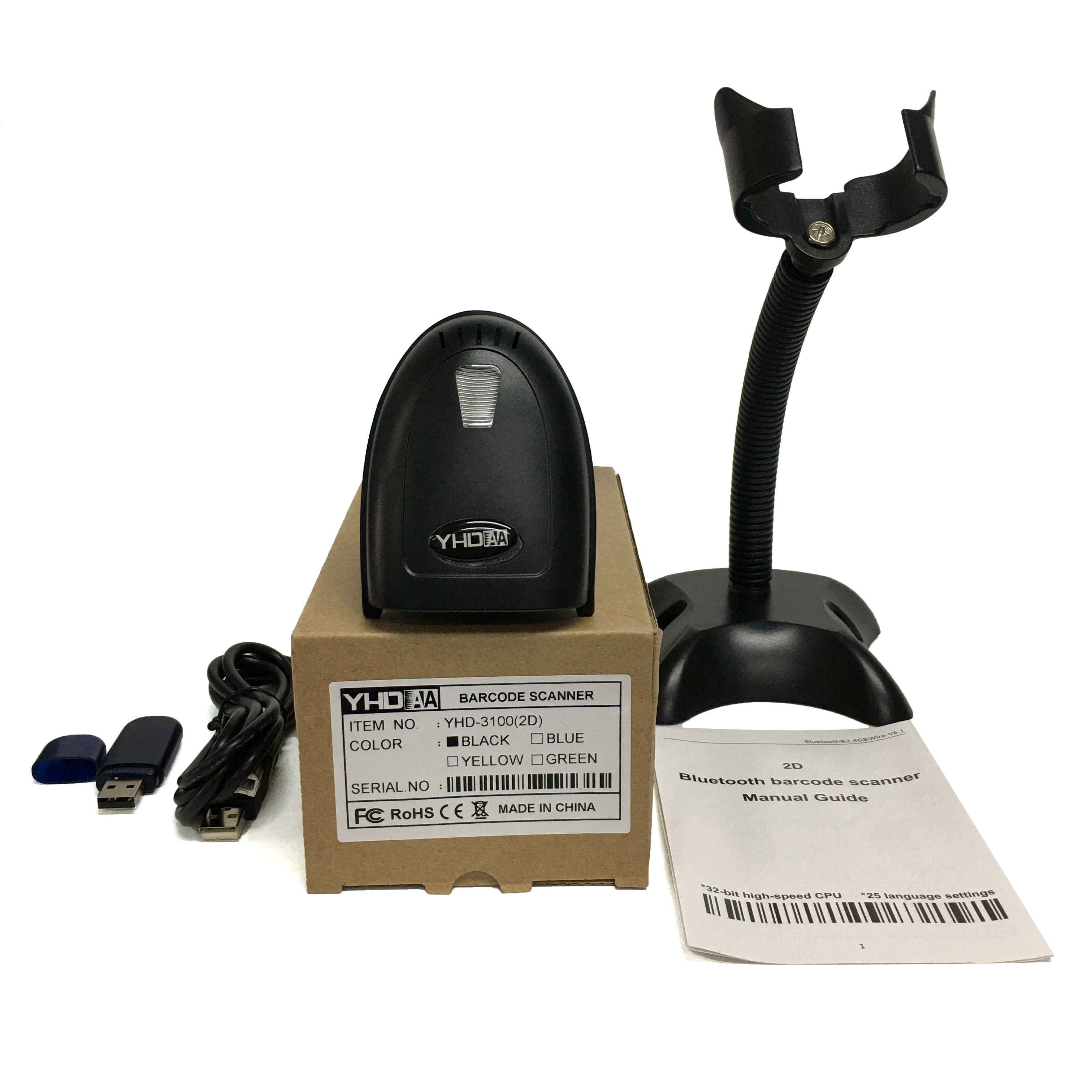 Máy quét mã vạch không dây Bluetooth YHD 3100 2D chuyên đọc mã vạch Barcode Qrcode kết nối Bluetooth/ USB dùng trên Điện thoại, Máy tính - Hàng Nhập Khẩu
