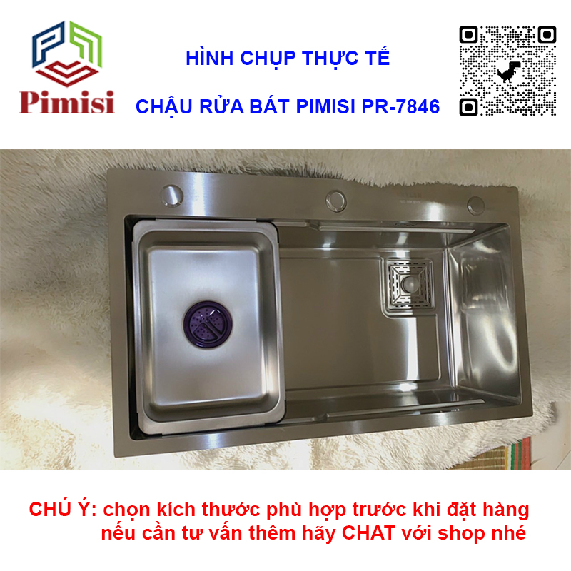 Bồn Rửa Chén INOX 1 Hộc Lớn Pimisi Làm Từ Thép Không Gỉ SUS 304 Cao Cấp Kiểu Ngăn To 1 Hố, Kèm 1 Khay Chậu Rửa Bát Nhỏ Đơn Phụ Gác Bồn -  Tháo Rời Với Đầy Đủ Phụ Kiện Xi Phông, Gắn Được Cả Âm - Dương Bàn Đá Bếp Nhiều Kích Thước | Hàng Chính Hãng