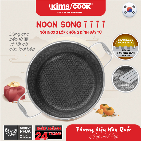 Nồi KIMS COOK Noon Song inox 3 lớp đáy từ nắp kính chống dính 2 mặt