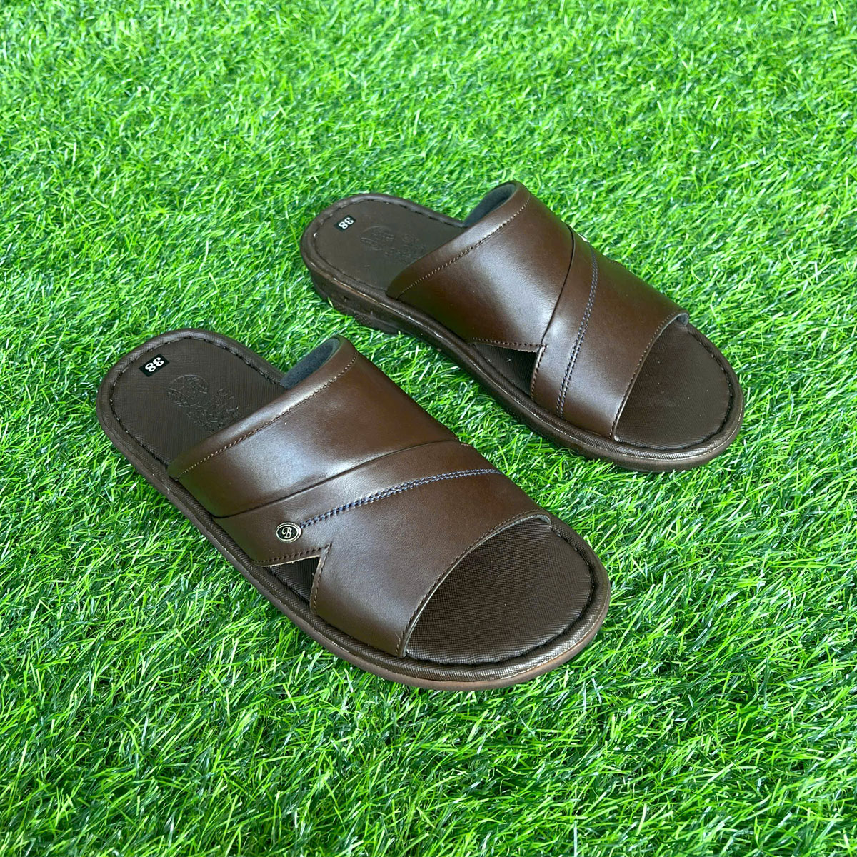 Dép nam quai ngang đế cao 2.5cm Trường Hải da bò full màu nâu, đen DN146