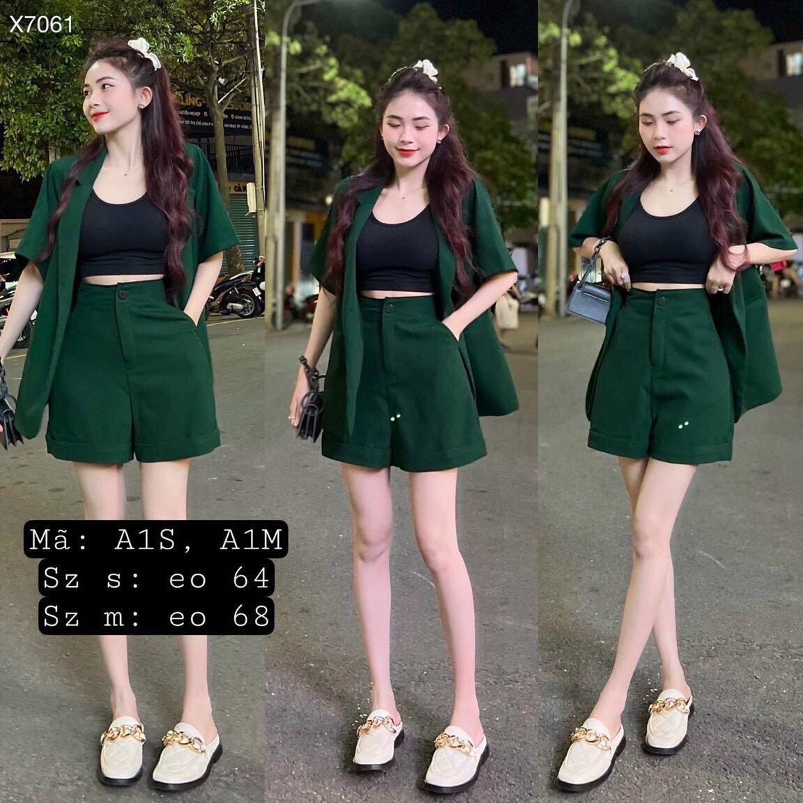 SET ÁO KHOÁC BLAZER TAY NGẮN MÀU TRƠN + QUẦN SHORT NGẮN ỐNG RỘNG LƯNG CAO DẠO PHỐ DỰ TIỆC GIÁNG SINH NOEL