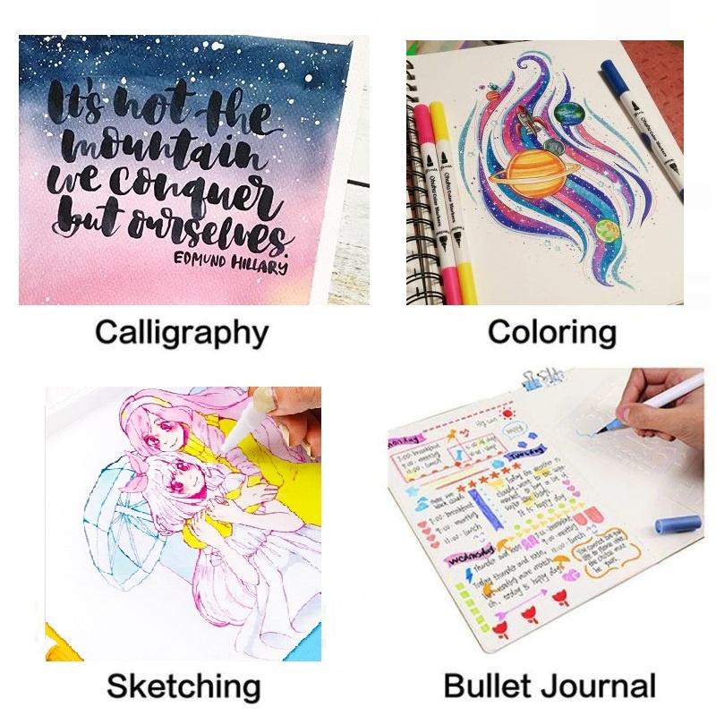 Bút 2 Đầu Kim + Brush Màu Dual Tip Brush Magic Fly Kháng Nước Tô Màu Bullet Journal ST477