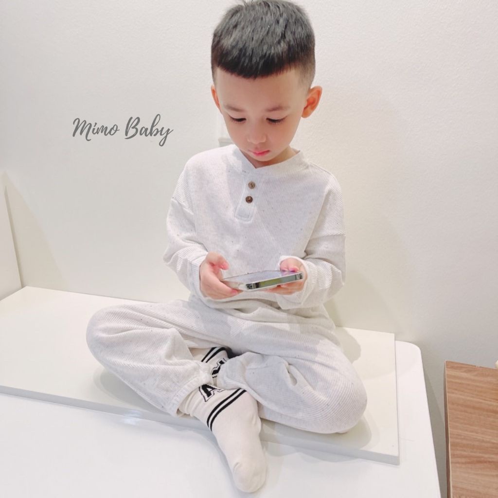 Hình ảnh Bộ quần áo dài tay cổ trụ chất liệu cotton tổ ong mùa thu đông cho bé QA48 Mimo Baby