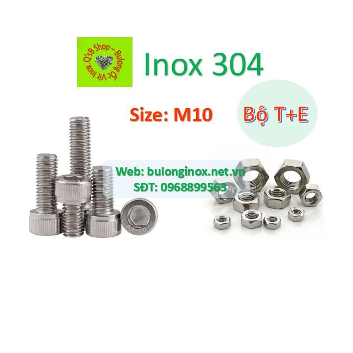 Bulong lục giác chìm đầu trụ size M10 inox bộ Thân + Ecu , ốc đầu trụ , ốc lục lăng đầu trụ inox, inox 304