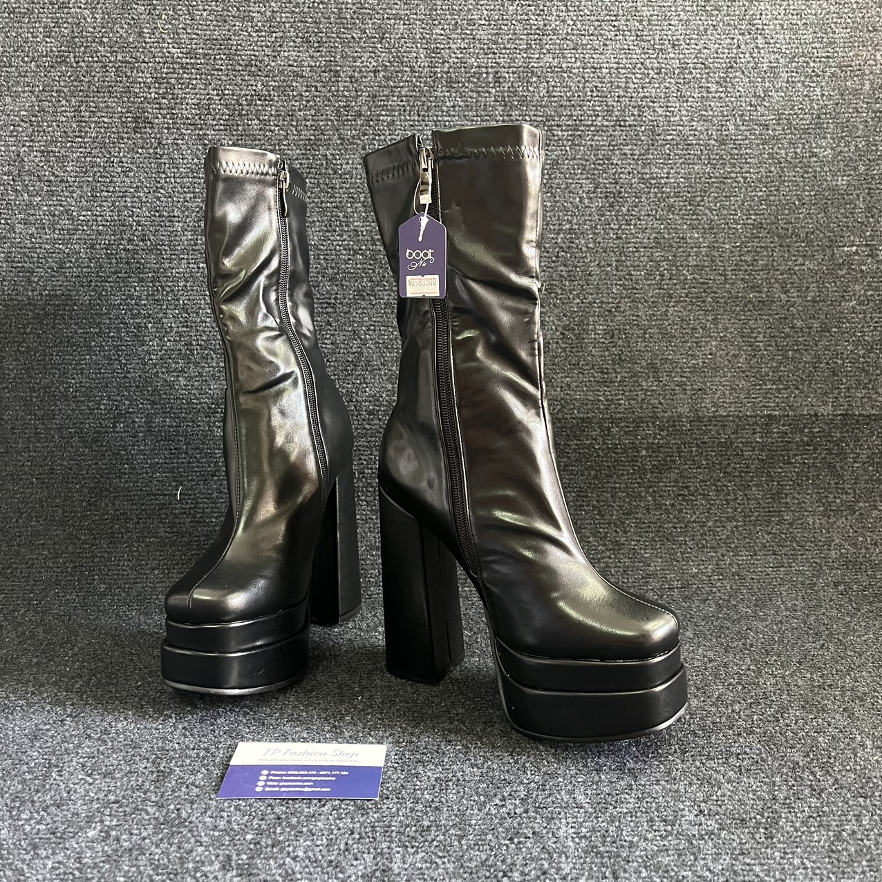[ Sẵn ĐEN- TRẮNG] Giày boot nữ cao gót 14cm cổ lửng ĐẾ KÉP phong cách Âu Mỹ GBN120