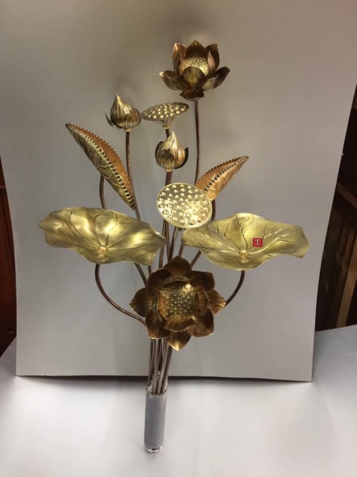 Hoa sen thờ bằng đồng vàng  hun mầu giã cổ  - TL165
