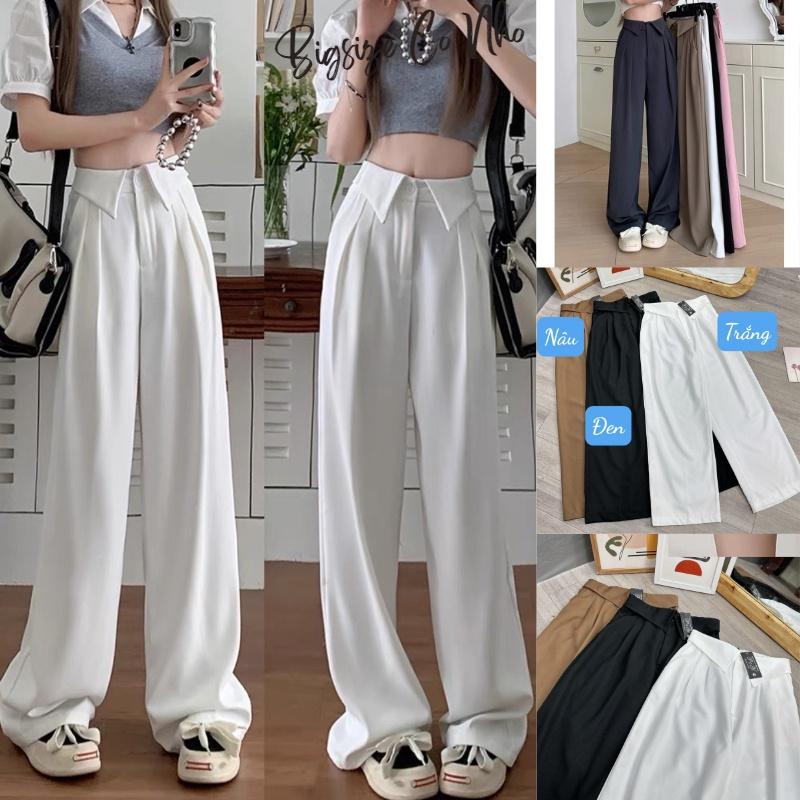 Quần suông cạp chữ V bigsize nữ dáng dài, Quần ống rộng size lớn 60-95kg BIGSIZE CÔ NHỎ QCAP V - Màu Nâu