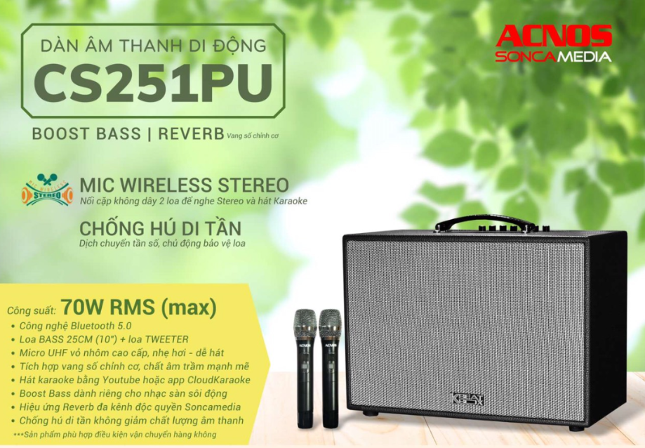 Loa Karaoke Acnos CS251PU - Kèm 2 Micro Không Dây - Hàng Chính Hãng Phân Phối SơnCaMedia