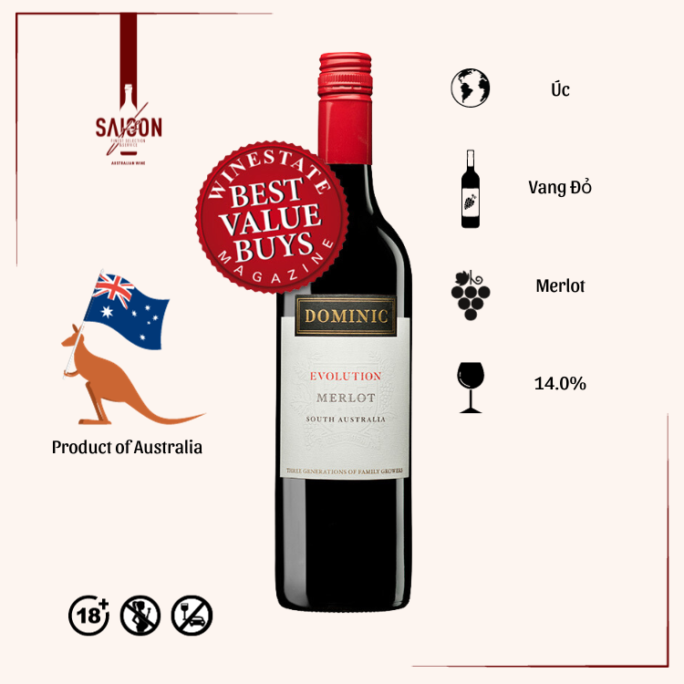 Rượu Vang Đỏ Dominic EVOLUTION Merlot 750ml 14% Acl