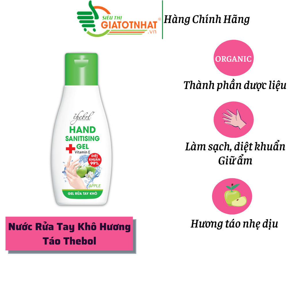 Nước rửa tay khô diệt khuẩn hương táo xanh Thebol 100ml