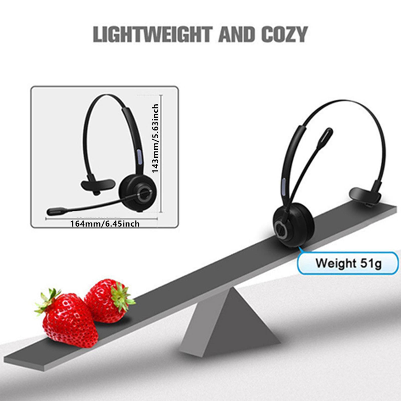 Bluetooth Headset, Wireless Headset with Microphone,Noise Cancelling Hands Free Phone Headset for Truck Driver Call Center Office PC