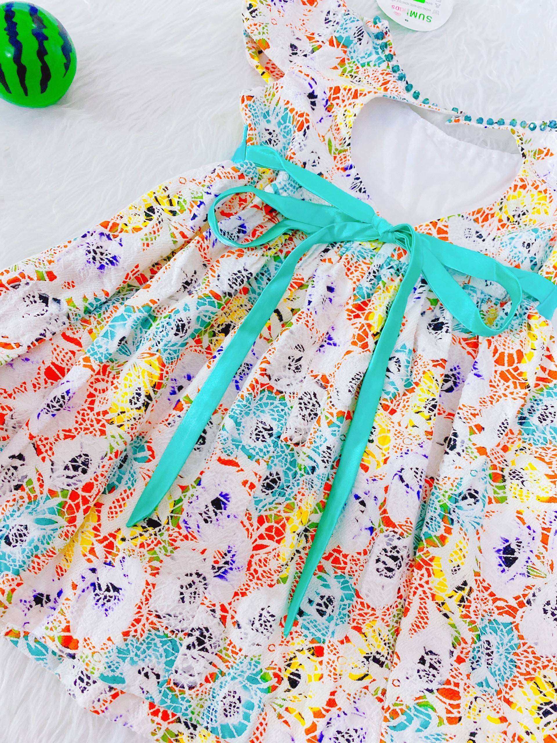 Đầm Bé Gái Size 7-24Kg, 5 Tháng Đến 6,5 Tuổi Công Chúa Hoa Phối Nơ Đính Ngọc, Đầm Dự Tiệc