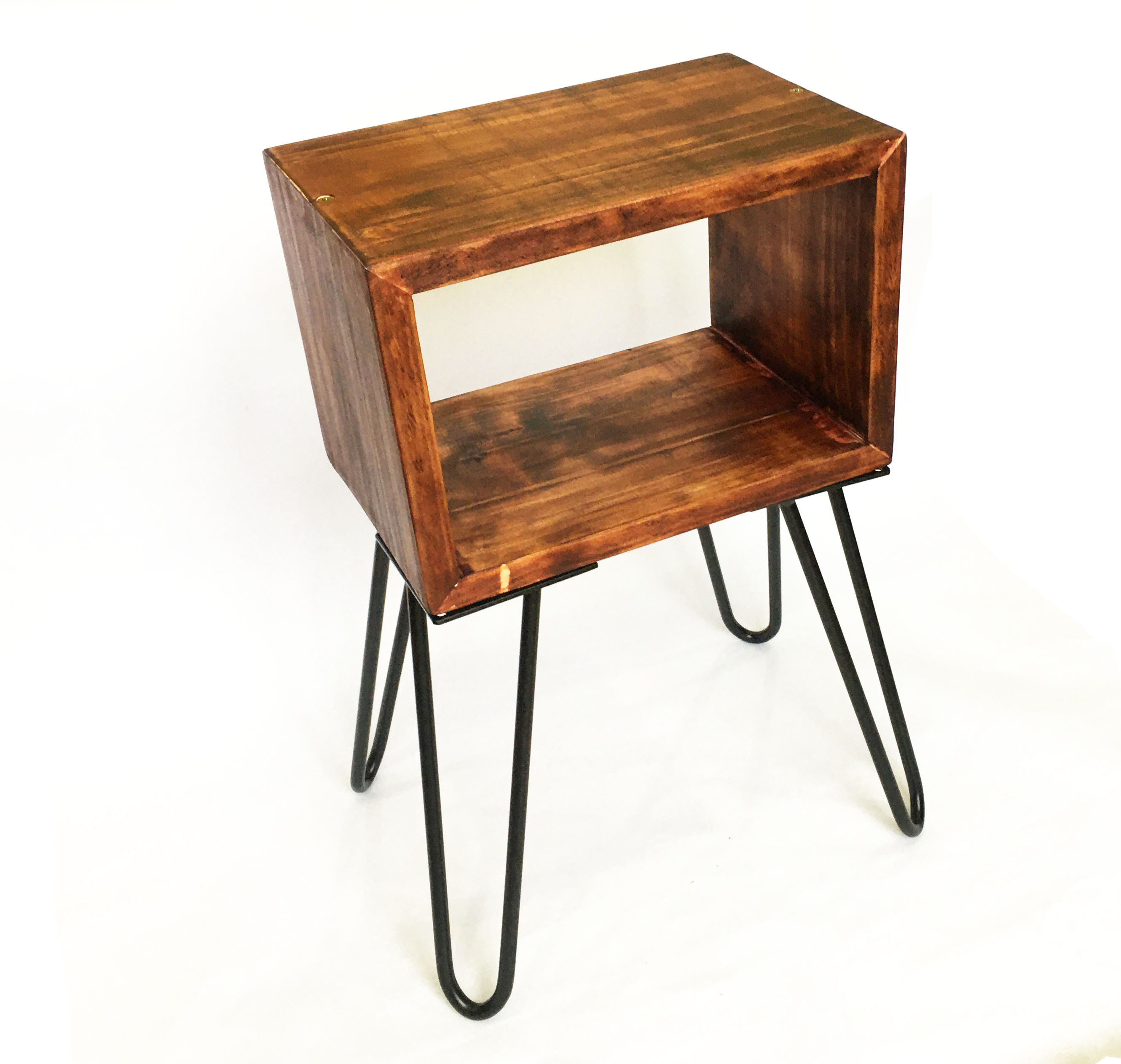 Bàn gỗ thông D30xR20xC50cm, 4 chân sắt làm bàn kê đầu giường decor bàn trà