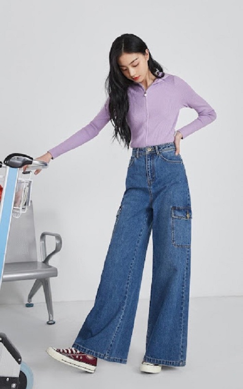 Quần Bò Nữ, Quần Jeans Nũ ỐNg Rộng Cạp CAo Túi Hộp Cho Nữ