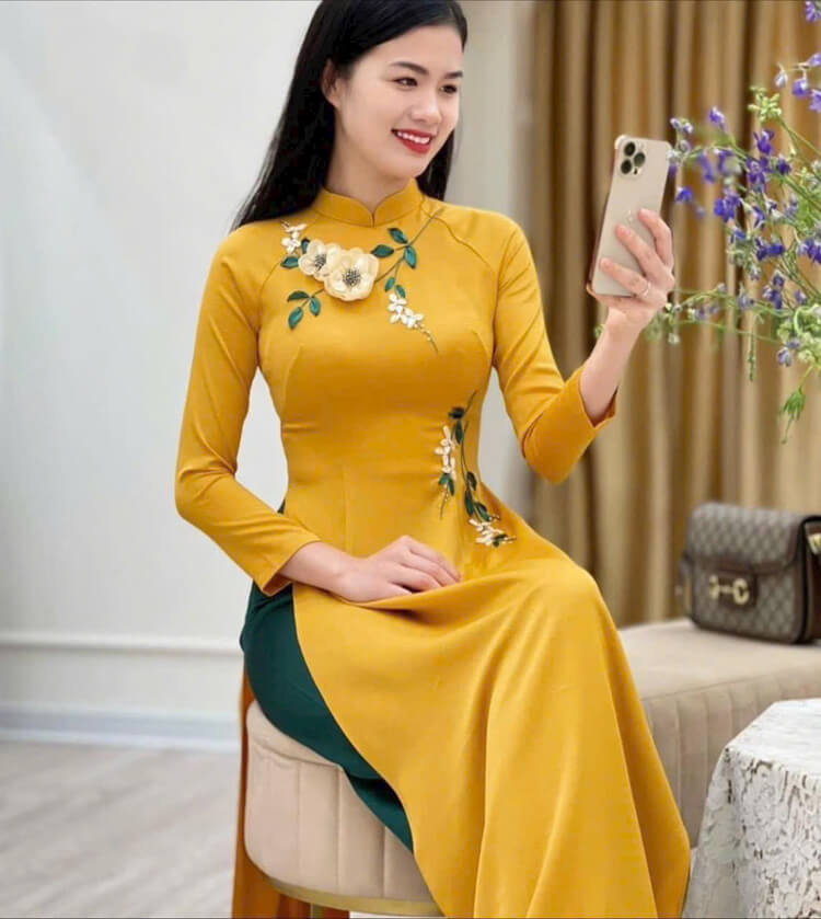 SÉT ÁO DÀI KẾT CÀNH HOA KÈM QUẦN