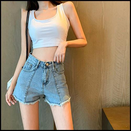 Quần short jean nữ lưng cao YUKIBLOOM Quần short jean nữ Cao Cấp QSJ01