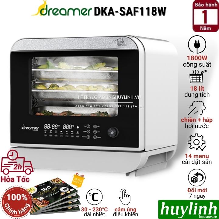 Nồi chiên không dầu hấp hơi nước Dreamer DKA-SAF118W - Dung tích 18 lít - 14 chương trình - Tặng sách hướng dẫn nấu ăn - Hàng chính hãng