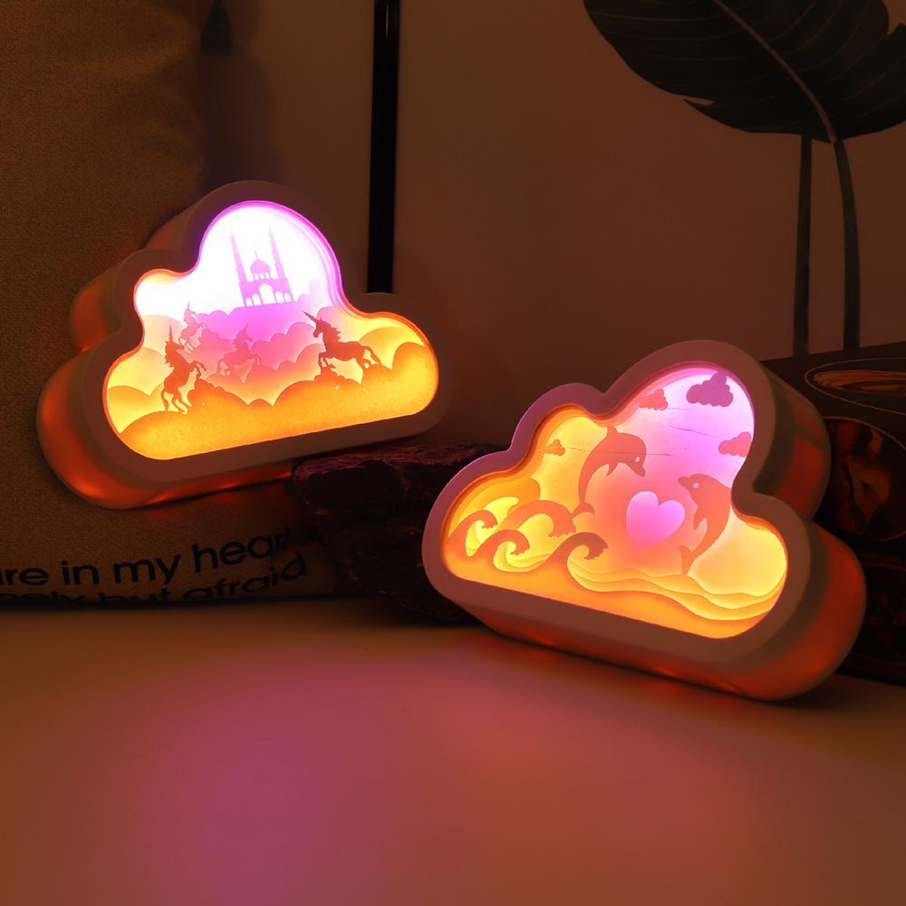 Đèn ngủ khắc giấy 3D Kết hợp với dải đèn LED, tiêu thụ điện năng thấp Hỗ trợ USB