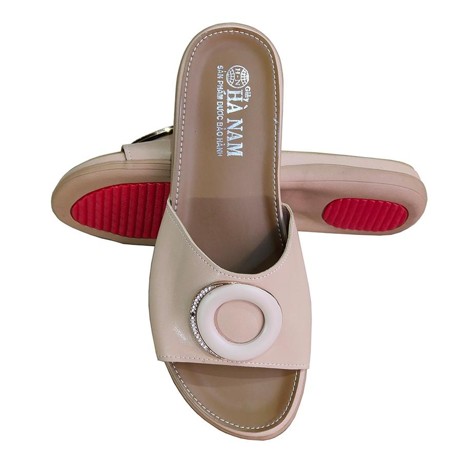 Dép Nữ Qai Ngang Đế Bệt Da Bò Thật TiTi ĐÔ Cao Cấp 4cm DNU2066
