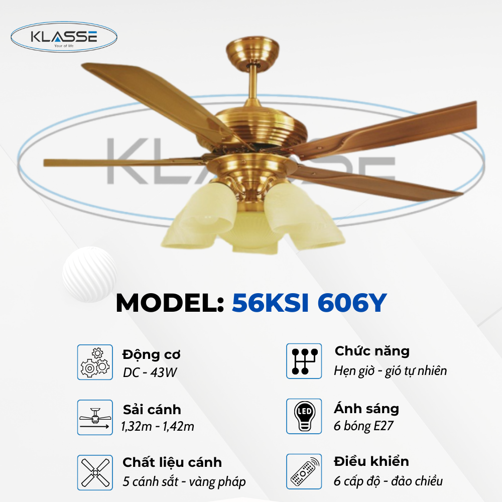 Quạt trần chùm đèn Klasse 56KSI 606Y Hàng chính hãng