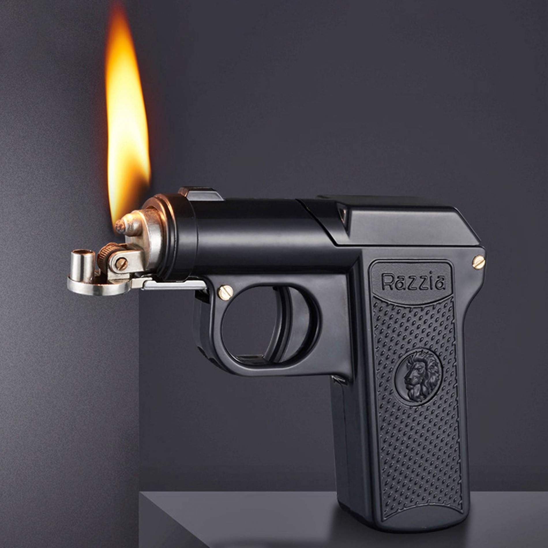 Hột quẹt bật lửa xăng đá hộp thuốc RAZZIA 2in1 hình súng để được 6 điếu thuốc - xài xăng