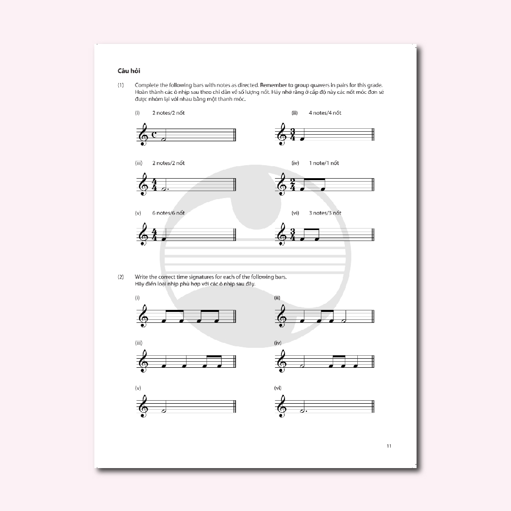 AMEB Theory of Music Grade 1 Part 4 Song ngữ Việt-Anh | Lý thuyết Âm nhạc (Sách học và bài tập)