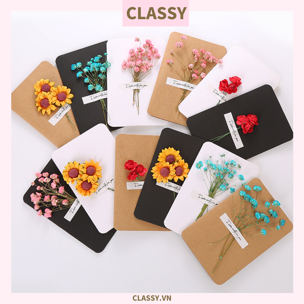 Classy Thiệp chúc mừng, thiệp giáng sinh có gắn hoa khô trang trí Q1366