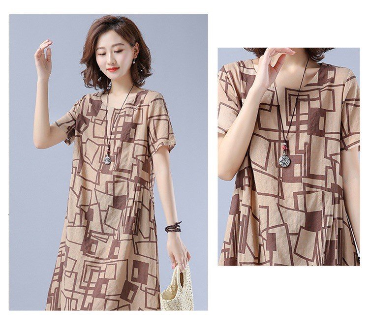 Váy Đầm Trung Niên- Đầm Linen Suông In Hoạ Tiết Tay Ngắn Chất Linen Mát Đũi Việt DV167