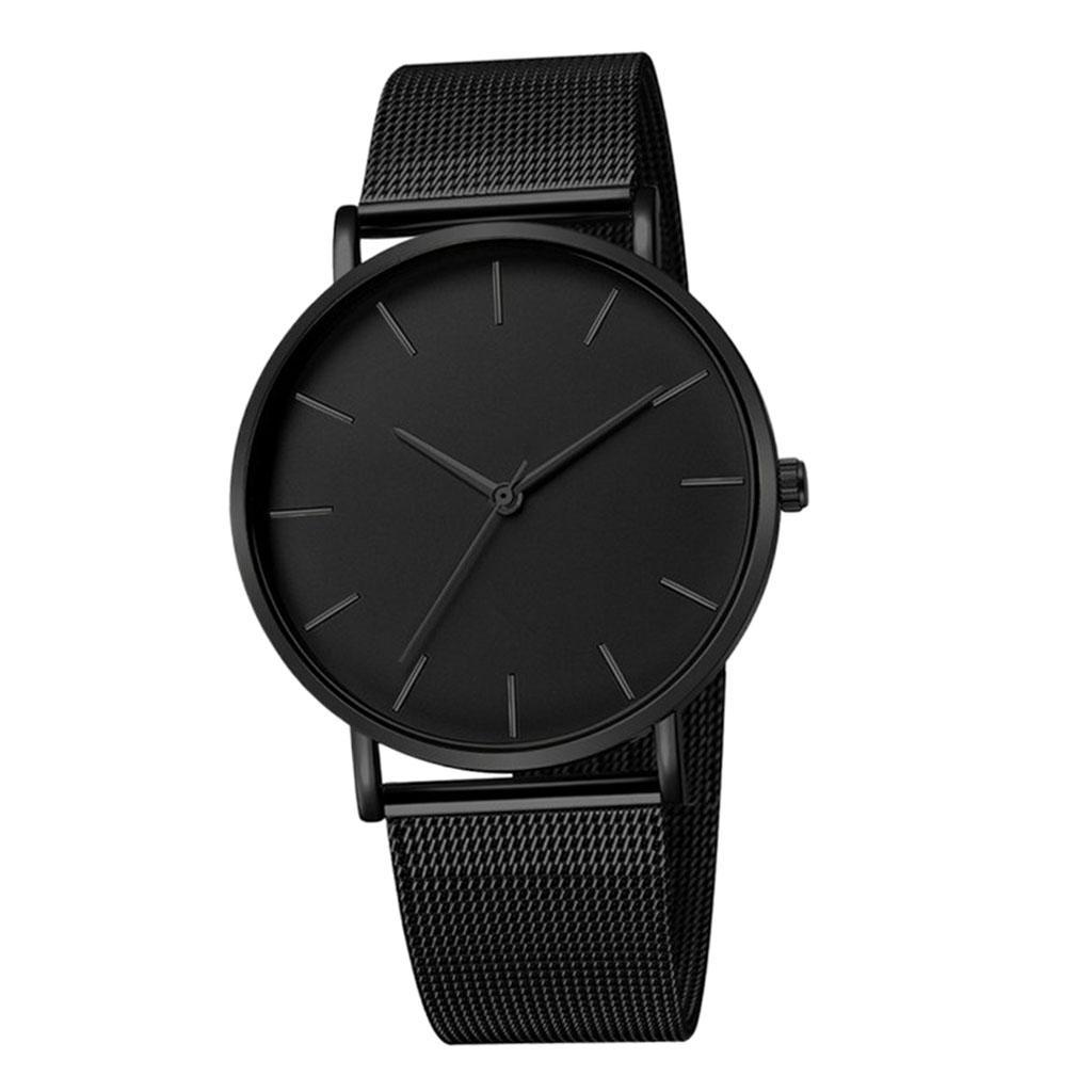 2xMens Quartz Watch Luxury Case Analog Wristwatch Black Band Black Pointer