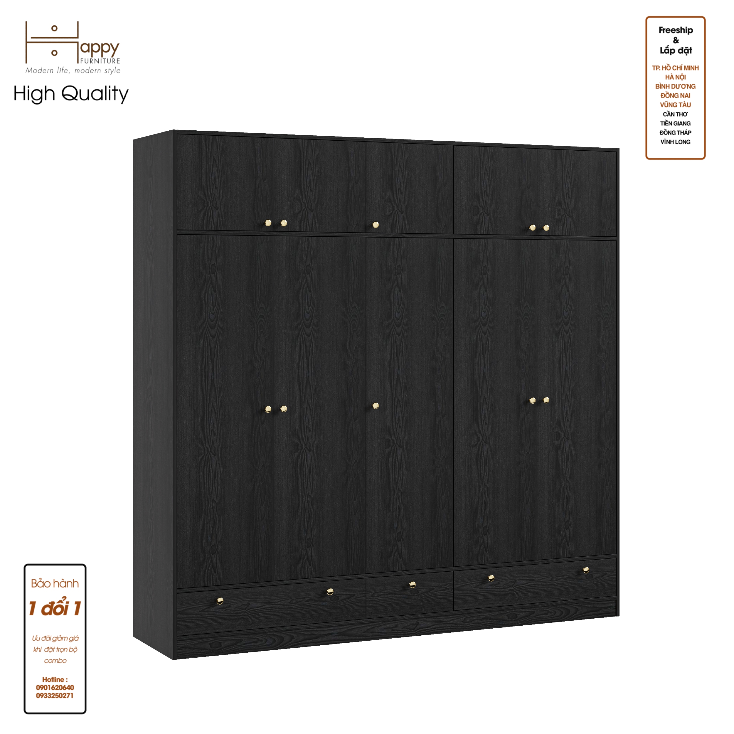 [Happy Home Furniture] ELEGANT, Tủ quần áo 2m2x2m2 , 220cm x 54cm x 220cm ( DxRxC), TCM_046