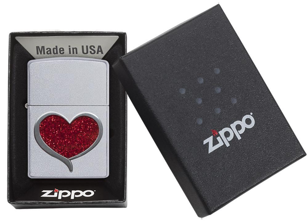 Bật Lửa Zippo Glitter Heart Satin Chrome 29410