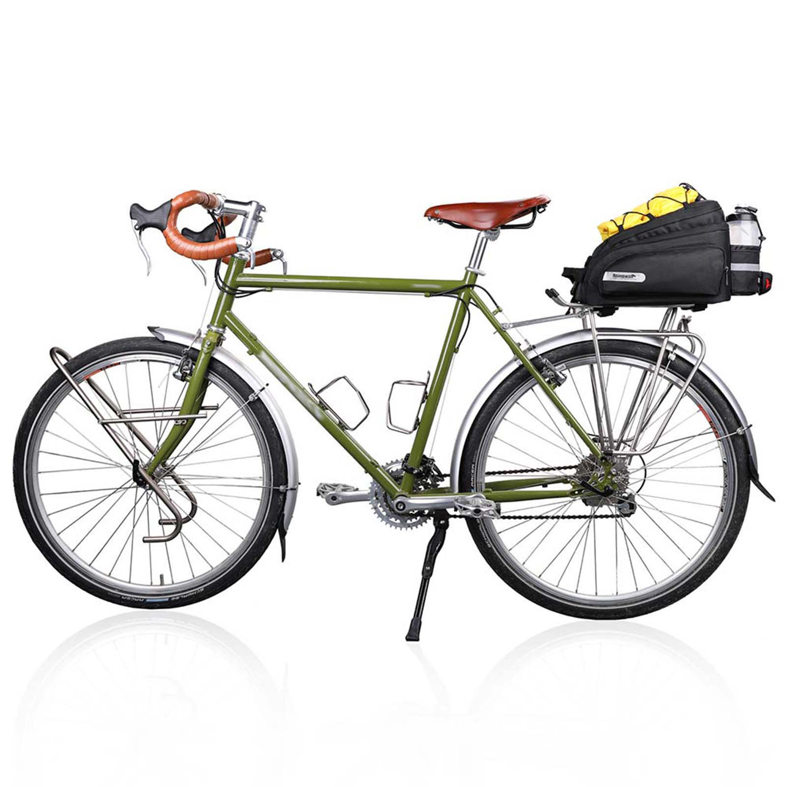 Túi đựng đồ phía sau cho xe đạp, không thấm nước, có nắp che mưa, có dây đeo chéo vai
