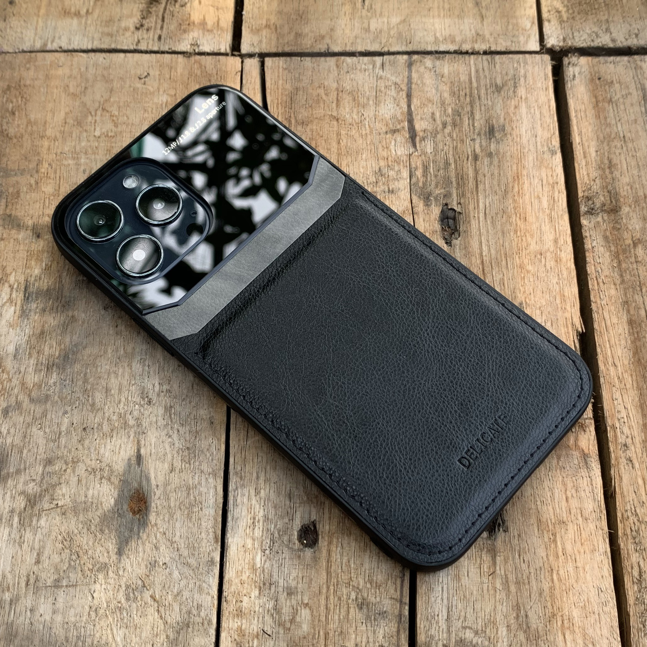 Ốp Lưng Da Thời Trang Kết Hợp Mica Dành Cho Iphone 13 13 Pro 13 Pro Max 13 Mini - Hàng Nhập Khẩu - Đen - Iphone 13 Pro Max