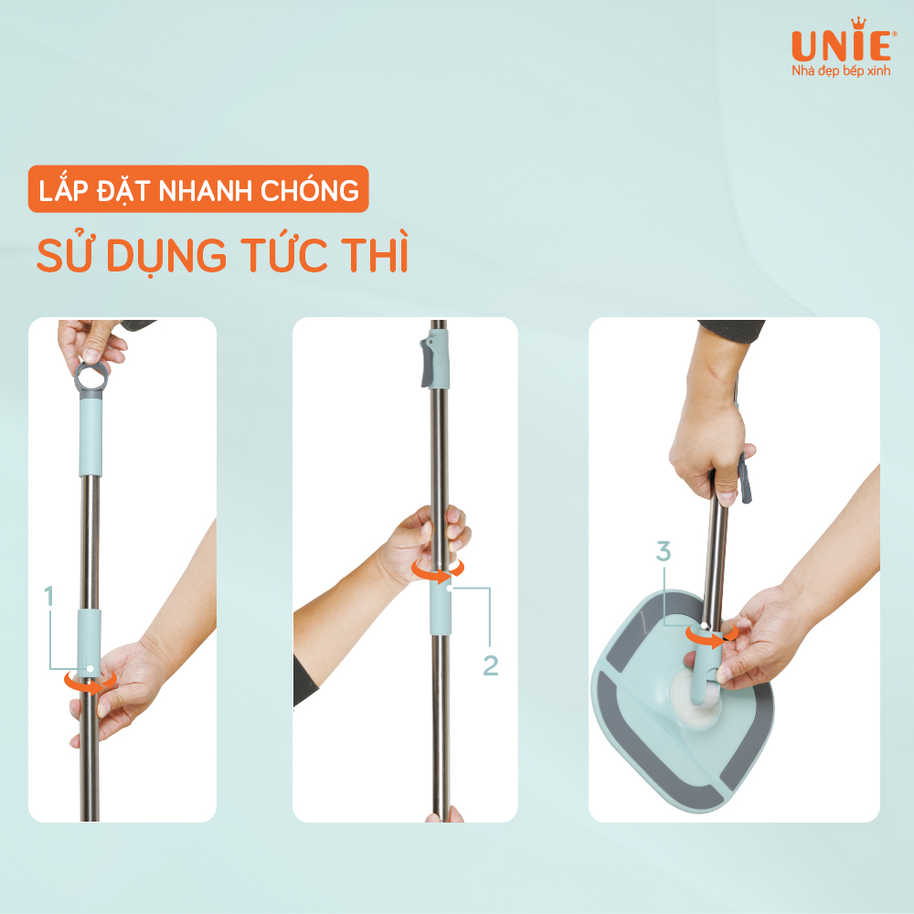 Chổi lau nhà đa năng UNIE UE-246, cây lau nhà 360 độ - Hàng chính hãng