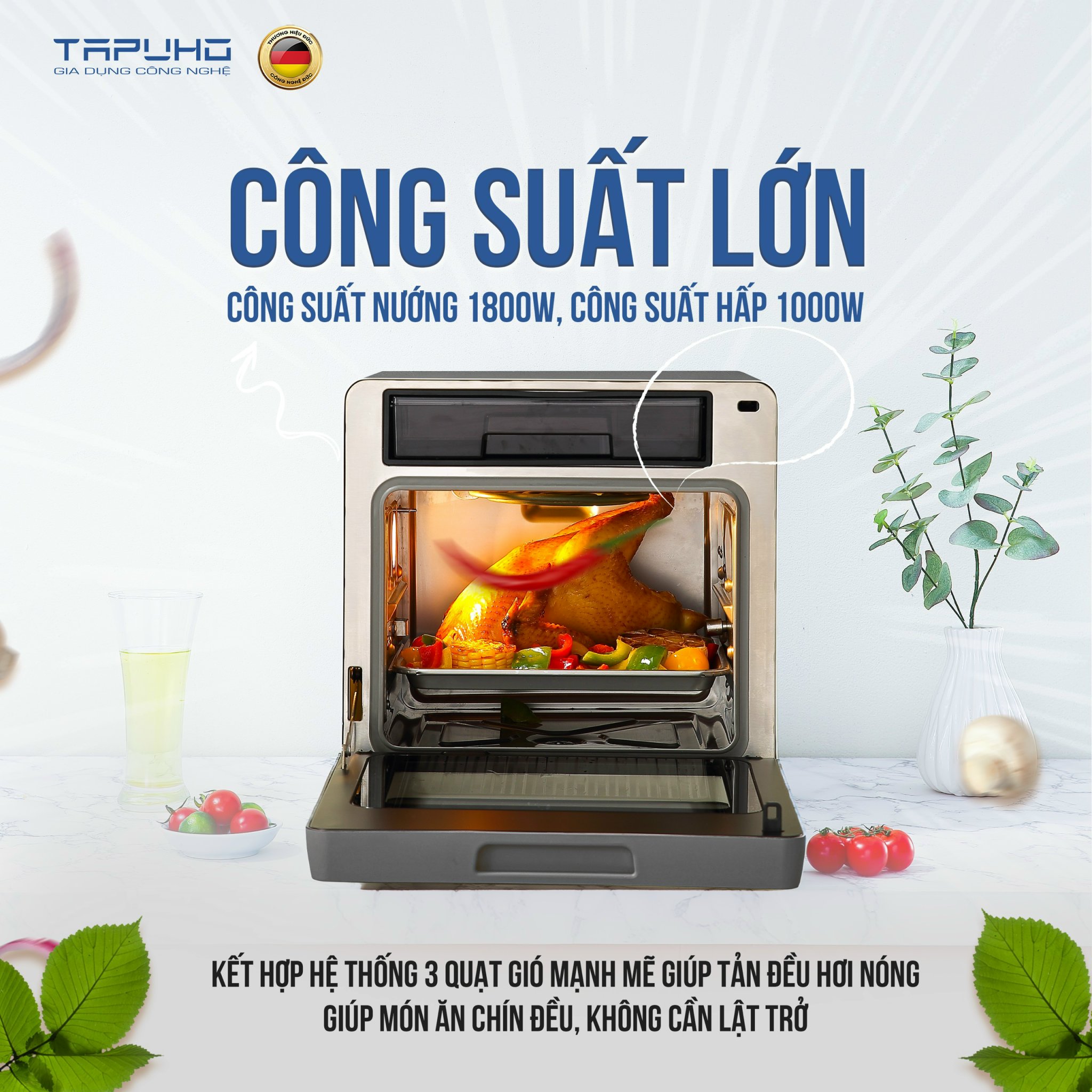 (Hàng chính hãng) Nồi chiên hơi nước cao cấp TAPUHO TSF16 - Thương hiệu Đức - 2.800w - 16 lít - BH 2 năm