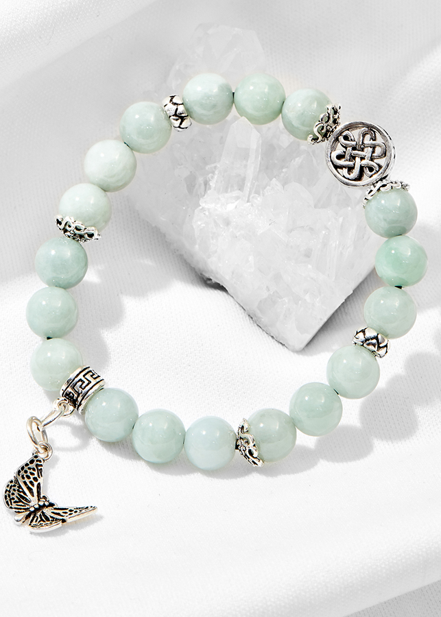 Vòng tay cẩm thạch phỉ thúy phối bướm bạc Ngọc Quý Gemstones